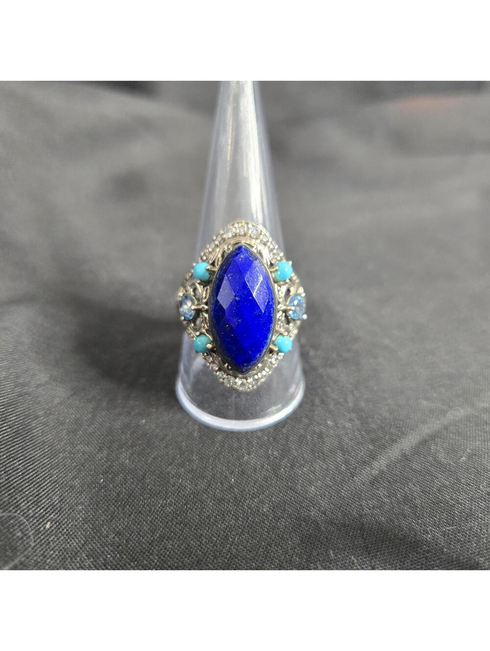 Nicky Butler Lapis Turquoise Multi Gem Sterling Silver Ring Vintage Statement 10